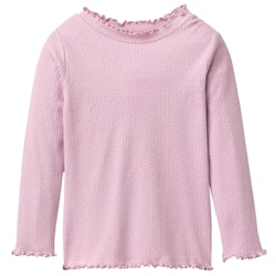Geripptes Langarmshirt Stehkragen rosa gepunktet