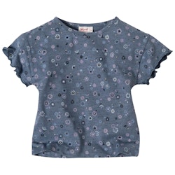 T-Shirt Rüschenärmel Frühlingsblumen ozeanblau