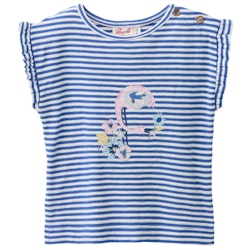 Luftiges T-Shirt Rüschenärmel royalblau gestreift